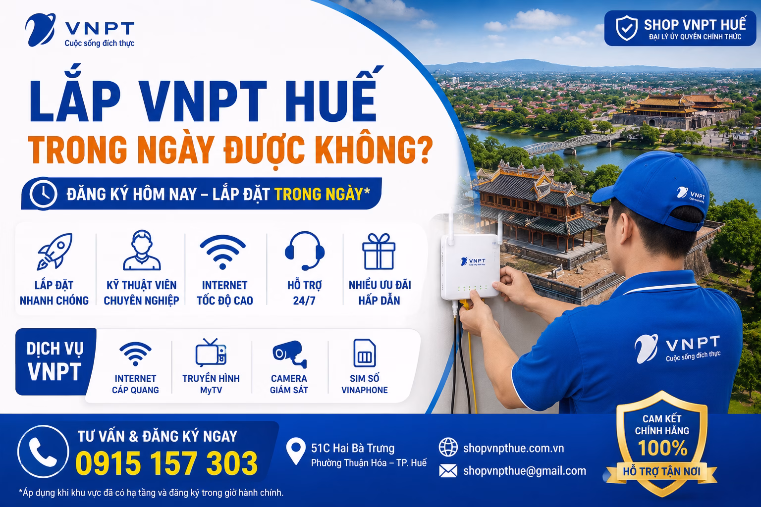 Lắp VNPT Huế trong ngày được không
