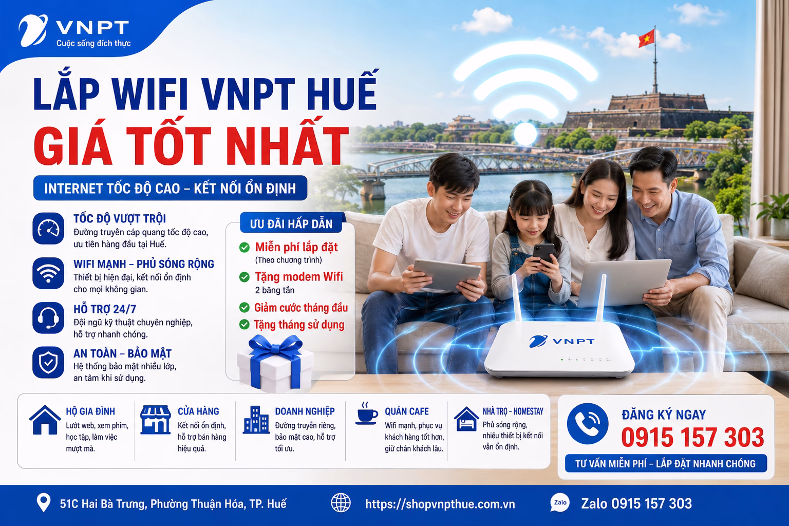 Lắp wifi VNPT Huế giá tốt