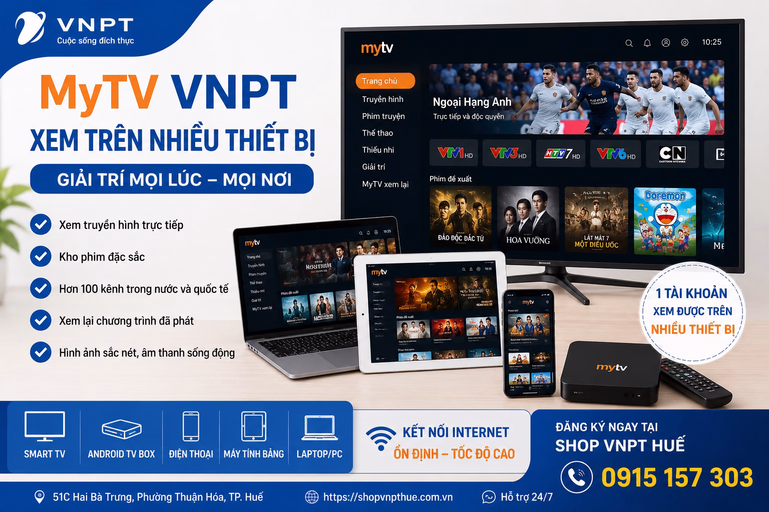 MyTV VNPT xem trên nhiều thiết bị