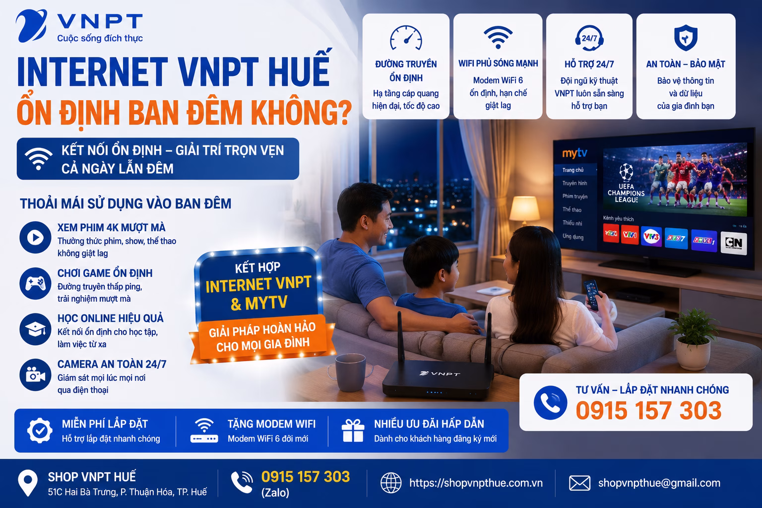 Internet VNPT Huế ổn định ban đêm không 1