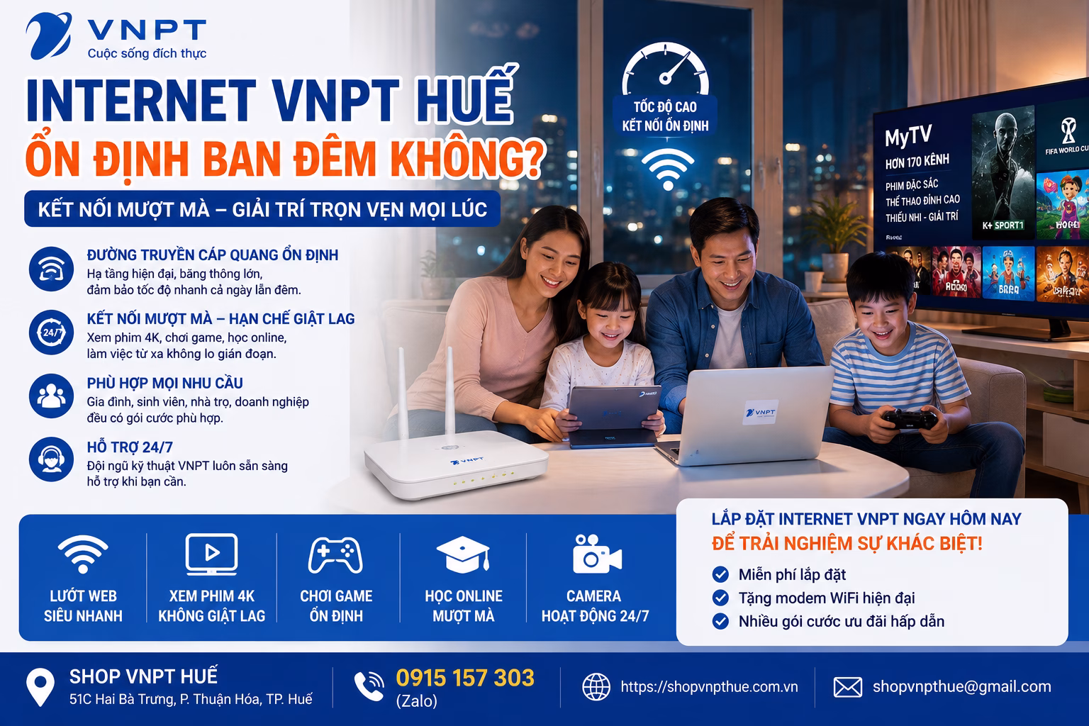 Internet VNPT Huế ổn định ban đêm không 2