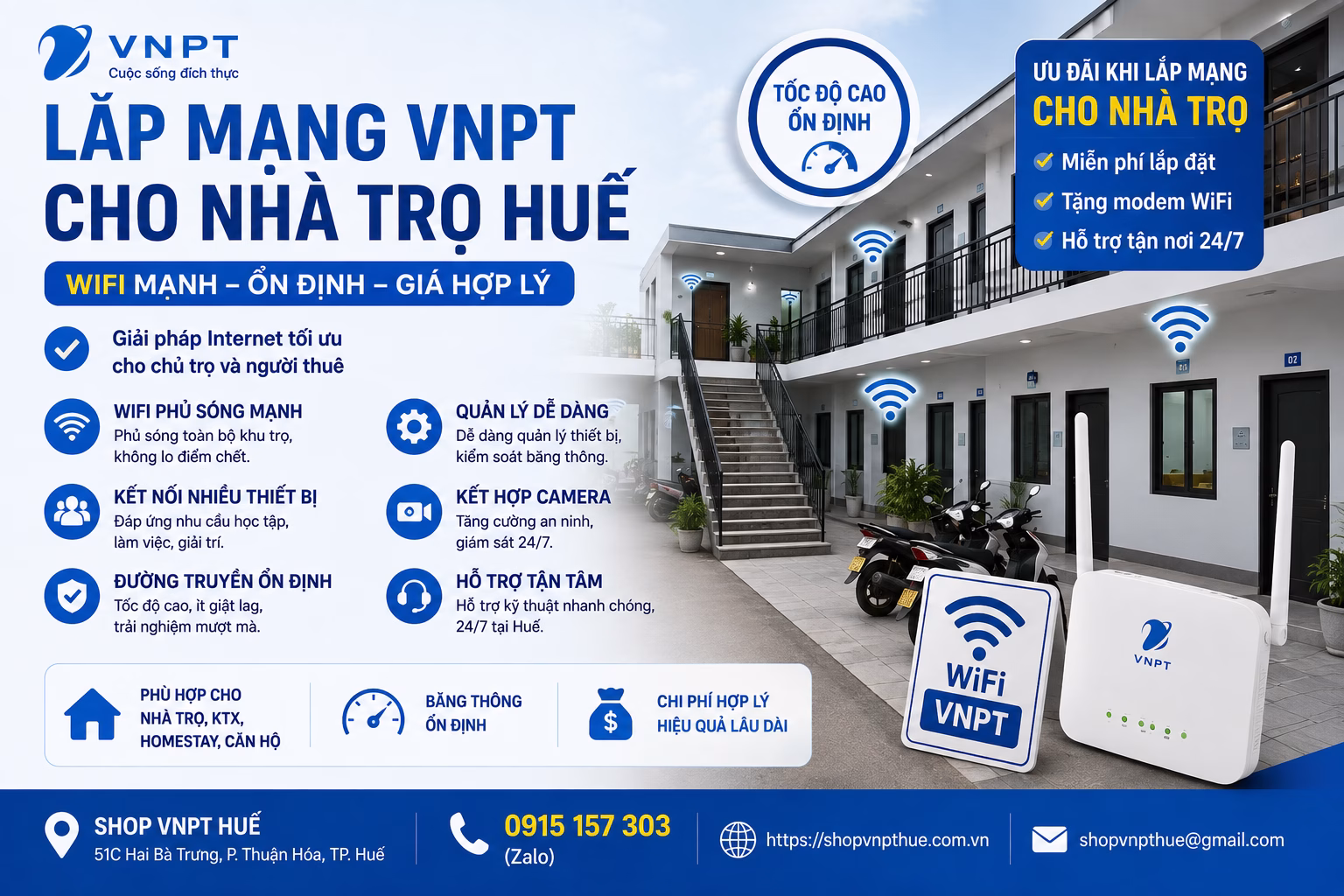 Lắp mạng VNPT cho nhà trọ Huế
