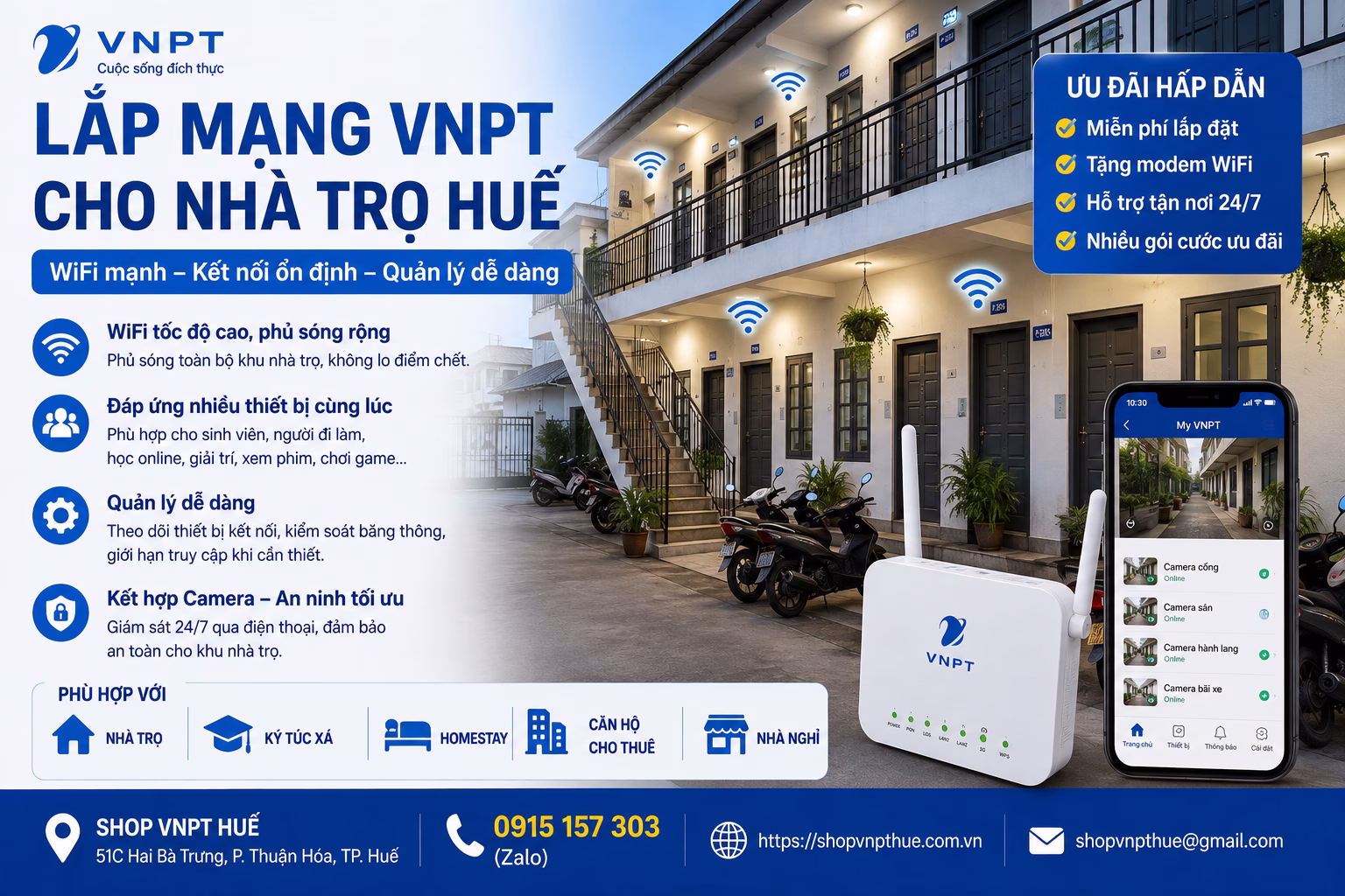 Lắp mạng VNPT cho nhà trọ Huế